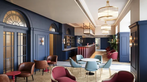 Elegant lounge with plush seating in a welcoming hotel, perfect for families to relax.
